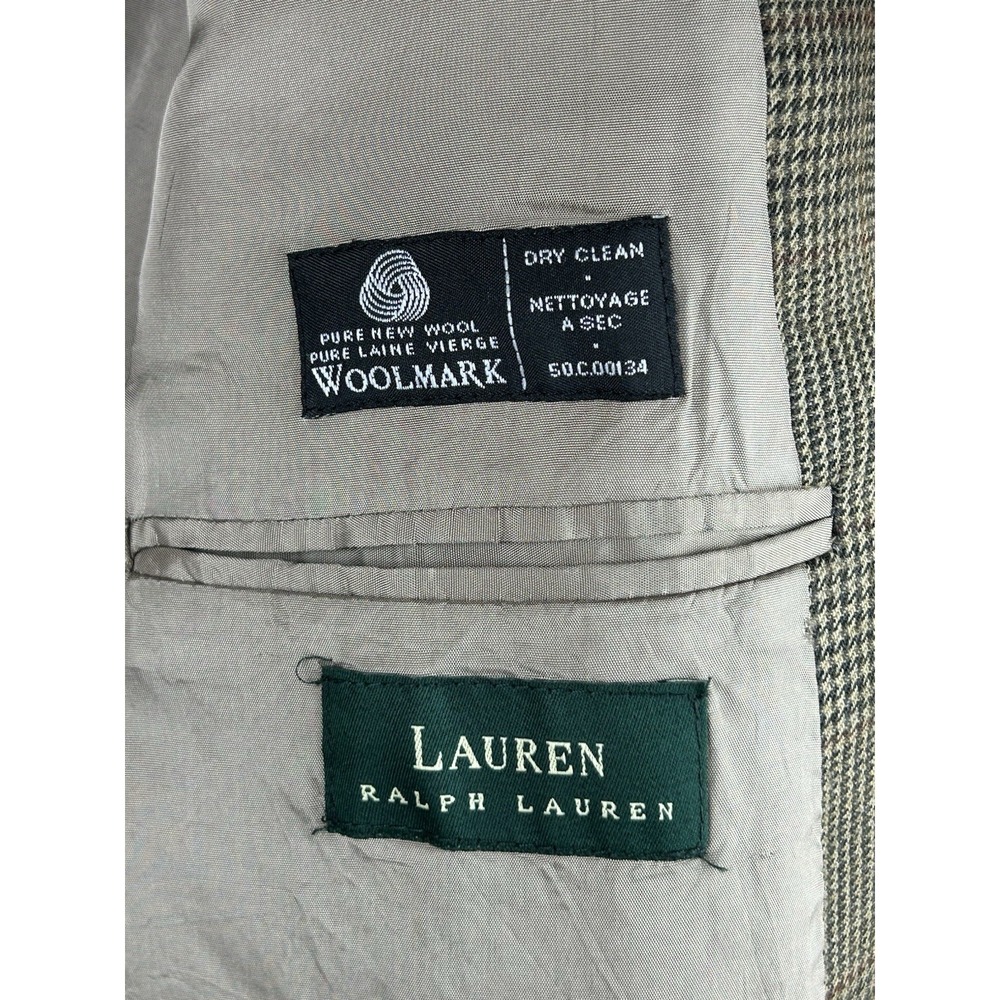Vintage LAUREN Ralph Lauren Men's Blazer/Sport Coat 100% Wool 44L -‎ Gray Brown - Picture 11 of 16
